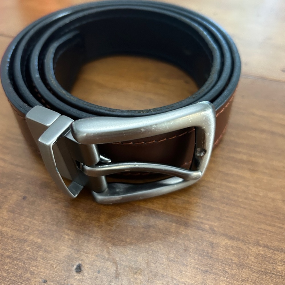 Fossil Mens Leather Belt Brown silver Buckle Size 36 Dress